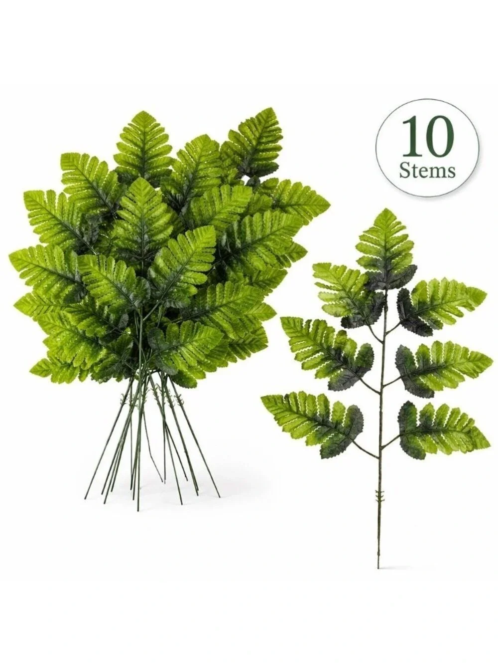 Artificial Fern Stems Greenery Bundle 10 Stems Faux Leather Fern Leaves Greenery
